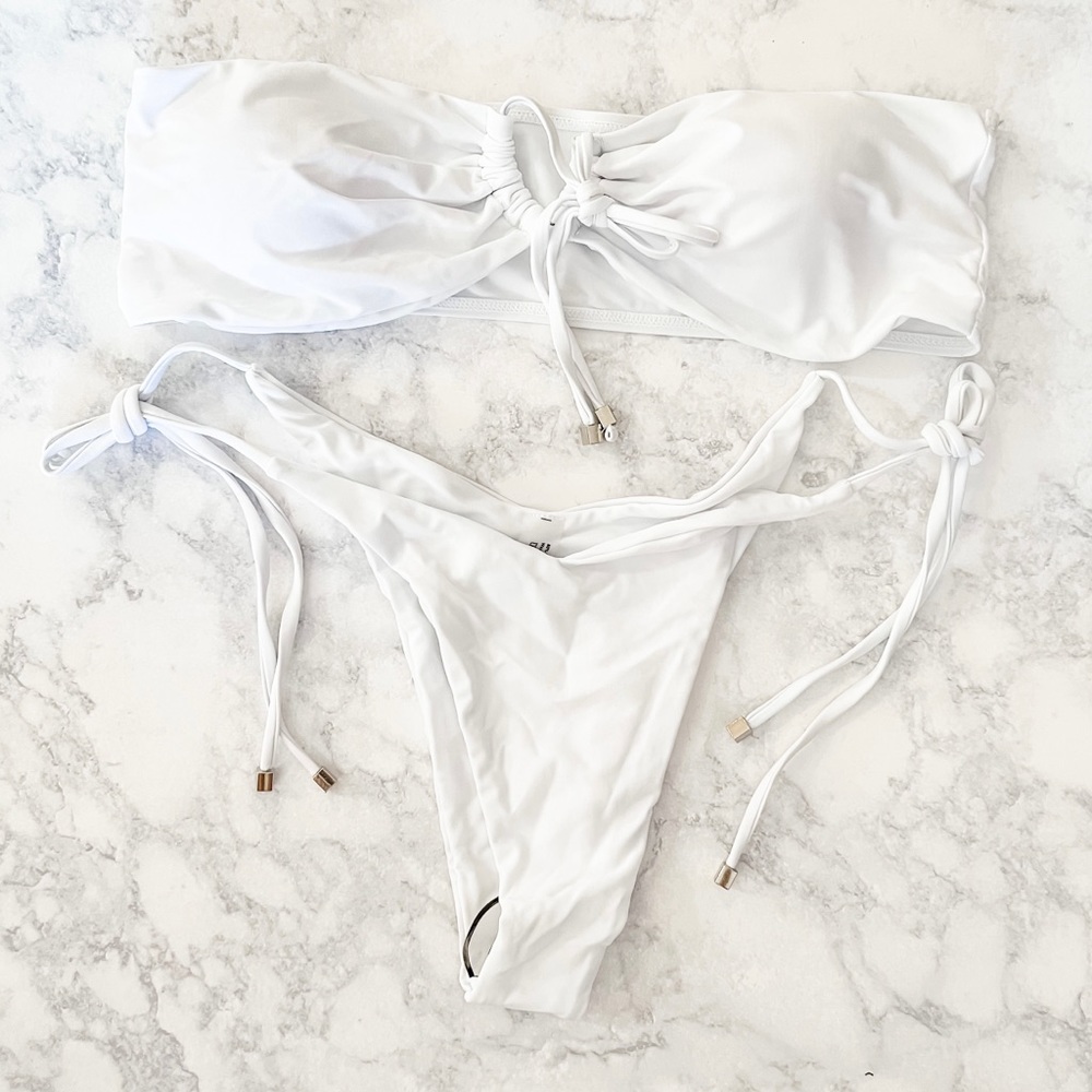 SHEIN White Tie-Side Bandeau Bikini Set
